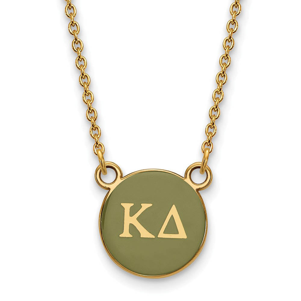 14K Plated Silver Kappa Delta Small Green Enamel Disc Necklace, Item N14652 by The Black Bow Jewelry Co.