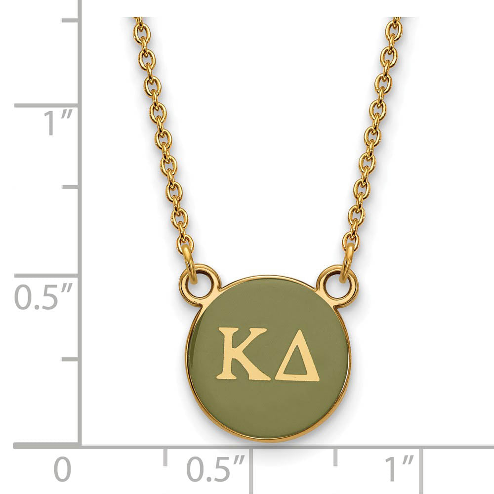 Alternate view of the 14K Plated Silver Kappa Delta Small Green Enamel Disc Necklace by The Black Bow Jewelry Co.