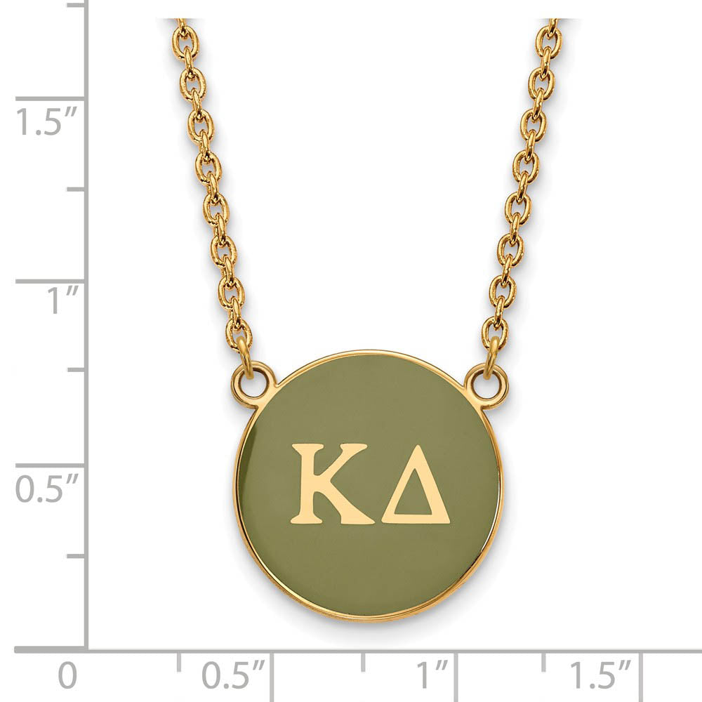 Alternate view of the 14K Plated Silver Kappa Delta Large Green Enamel Disc Necklace by The Black Bow Jewelry Co.
