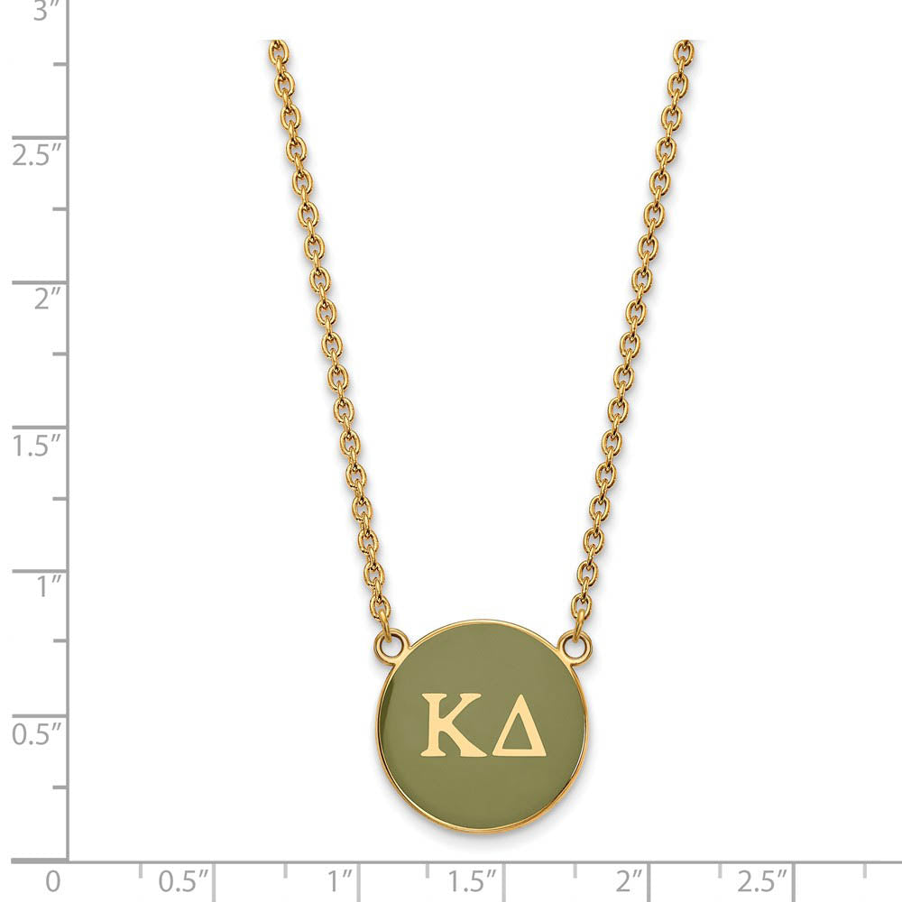 Alternate view of the 14K Plated Silver Kappa Delta Large Green Enamel Disc Necklace by The Black Bow Jewelry Co.