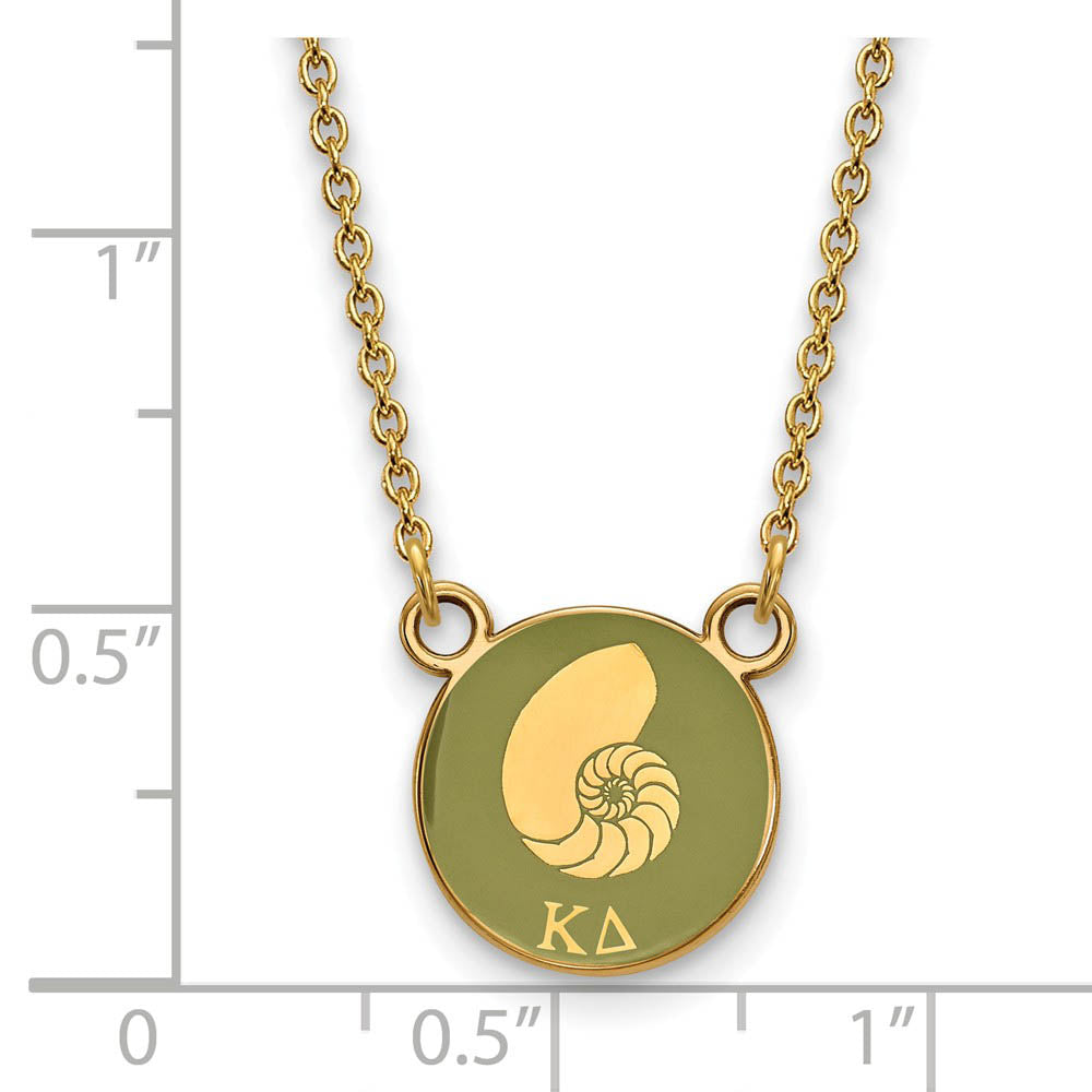 Alternate view of the 14K Plated Silver Kappa Delta Small Green Enamel Logo Necklace by The Black Bow Jewelry Co.