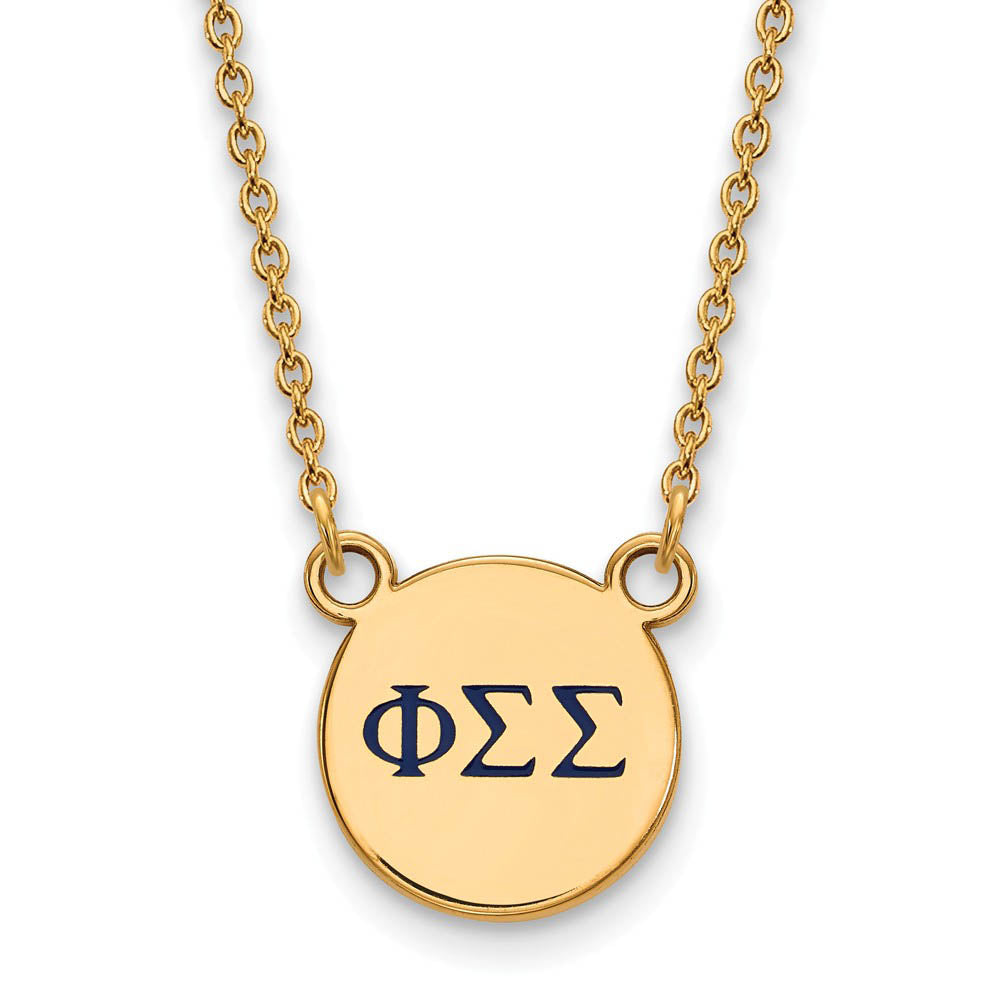 14K Plated Silver Phi Sigma Sigma Small Blue Enamel Greek Necklace, Item N14663 by The Black Bow Jewelry Co.