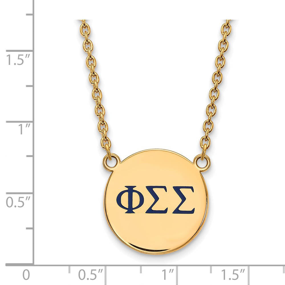 Alternate view of the 14K Plated Silver Phi Sigma Sigma Large Blue Enamel Greek Necklace by The Black Bow Jewelry Co.