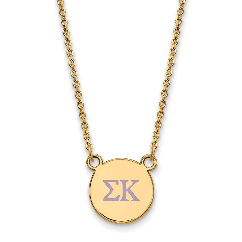 14K Plated Silver Sigma Kappa Small Pink Enamel Greek Necklace, Item N14667 by The Black Bow Jewelry Co.