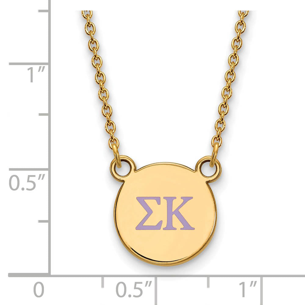 Alternate view of the 14K Plated Silver Sigma Kappa Small Pink Enamel Greek Necklace by The Black Bow Jewelry Co.