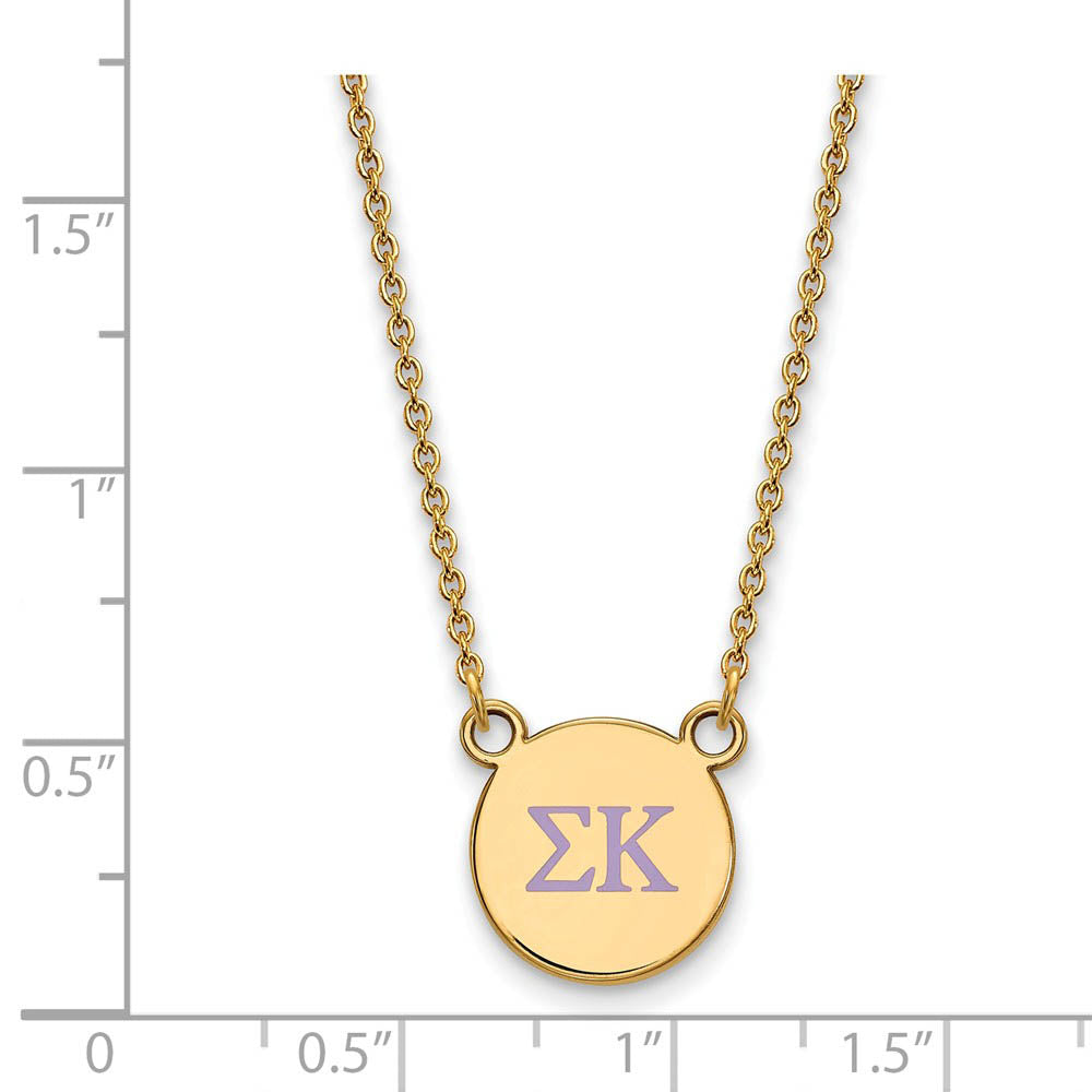 Alternate view of the 14K Plated Silver Sigma Kappa Small Pink Enamel Greek Necklace by The Black Bow Jewelry Co.