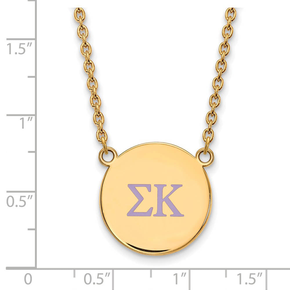 Alternate view of the 14K Plated Silver Sigma Kappa Large Pink Enamel Greek Necklace by The Black Bow Jewelry Co.