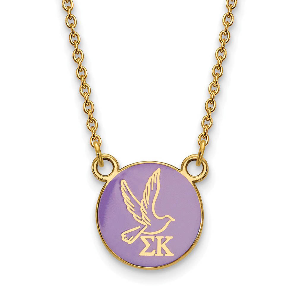 14K Plated Silver Sigma Kappa Small Purple Enamel Logo Necklace, Item N14669 by The Black Bow Jewelry Co.