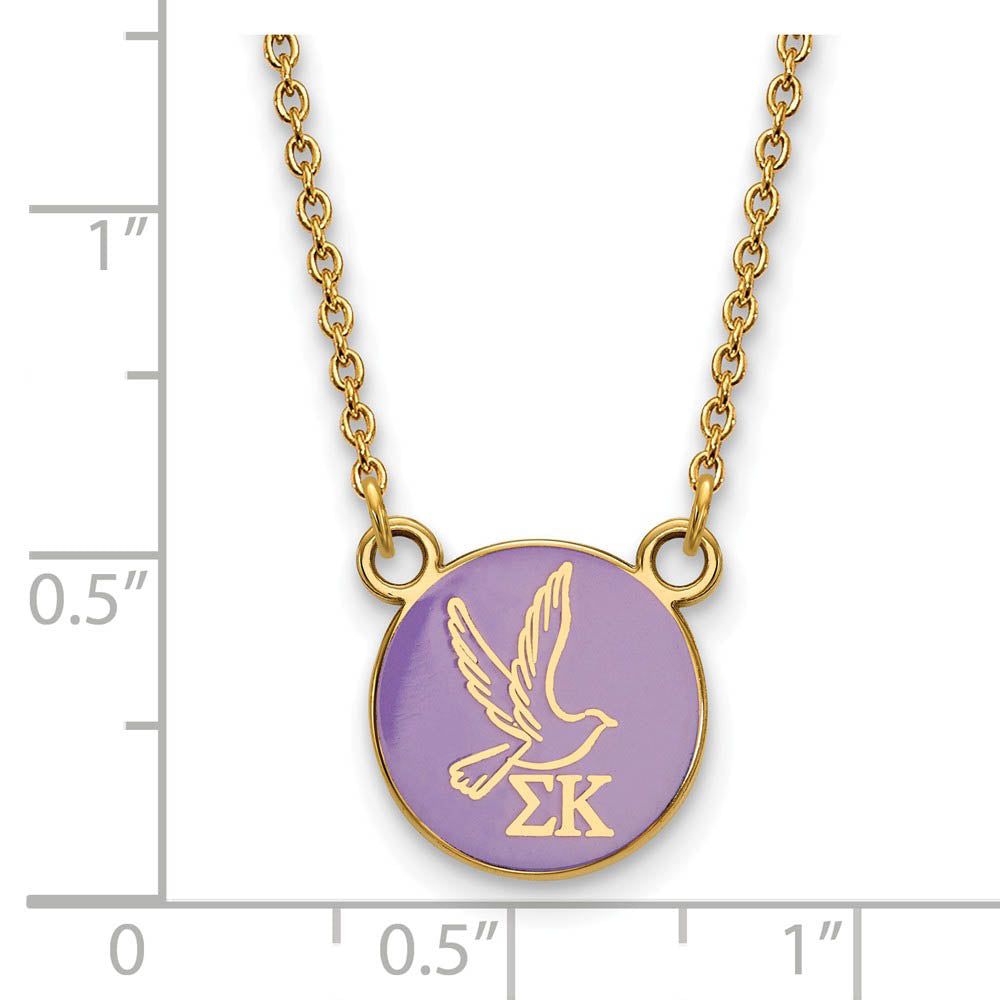 Alternate view of the 14K Plated Silver Sigma Kappa Small Purple Enamel Logo Necklace by The Black Bow Jewelry Co.