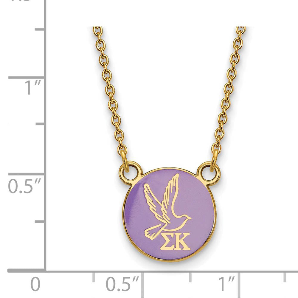 Alternate view of the 14K Plated Silver Sigma Kappa Small Purple Enamel Logo Necklace by The Black Bow Jewelry Co.