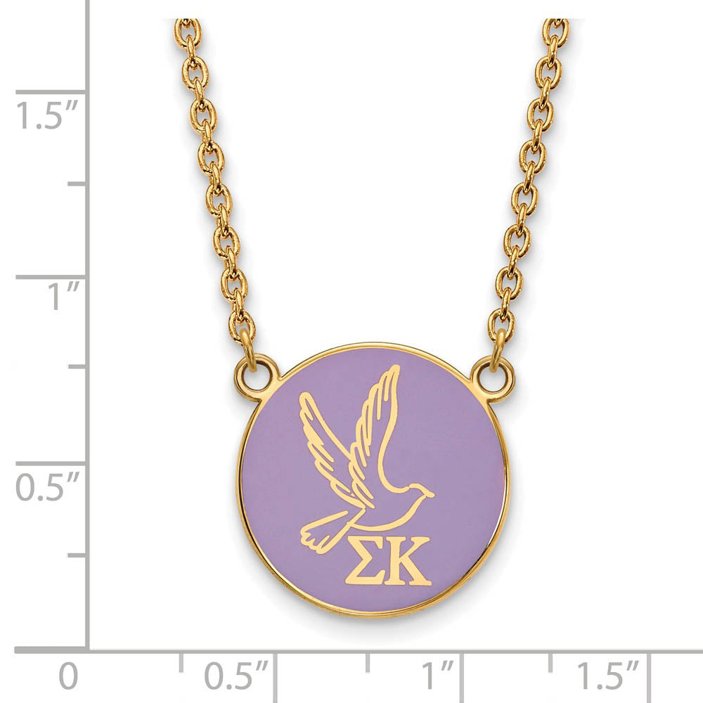 Alternate view of the 14K Plated Silver Sigma Kappa Large Purple Enamel Logo Necklace by The Black Bow Jewelry Co.
