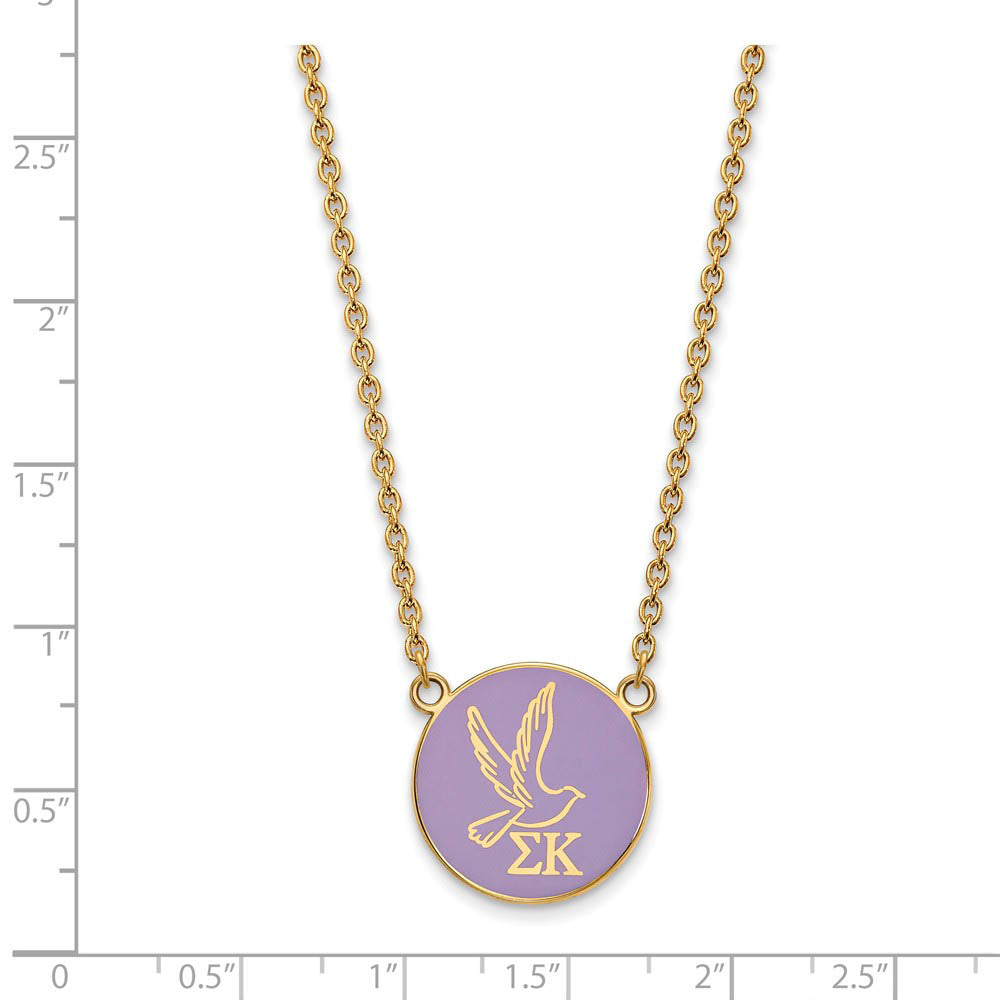 Alternate view of the 14K Plated Silver Sigma Kappa Large Purple Enamel Logo Necklace by The Black Bow Jewelry Co.