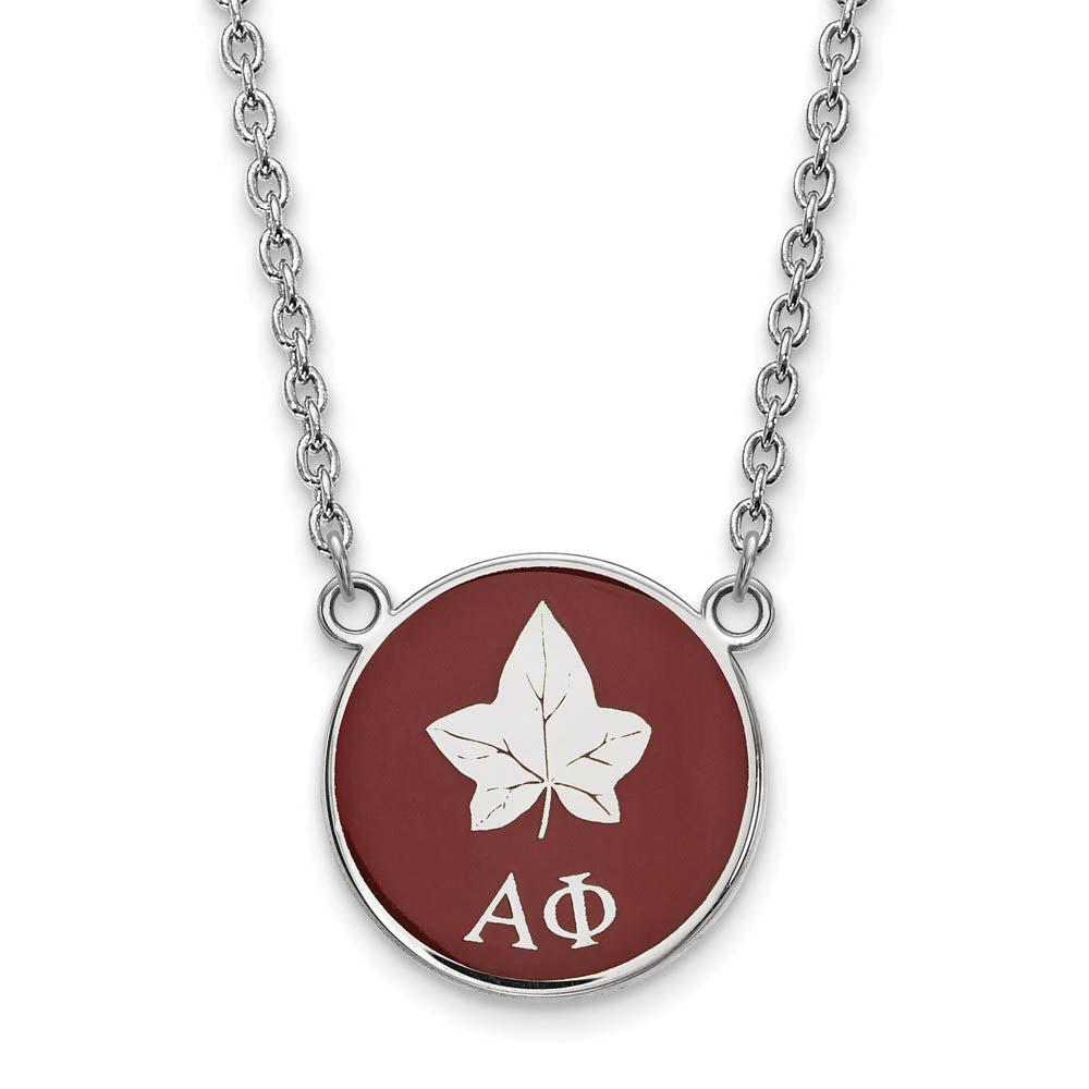 Sterling Silver Alpha Phi Small Enamel Logo Necklace, Item N14673 by The Black Bow Jewelry Co.