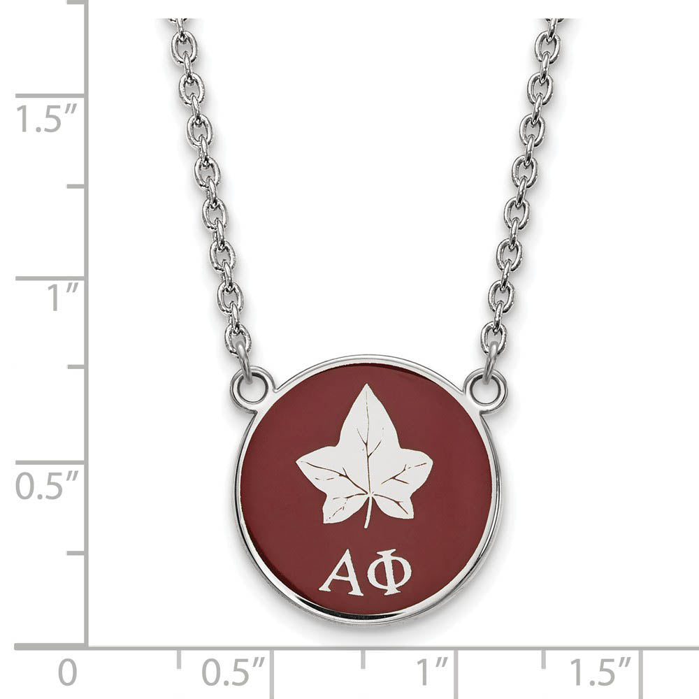 Alternate view of the Sterling Silver Alpha Phi Small Enamel Logo Necklace by The Black Bow Jewelry Co.