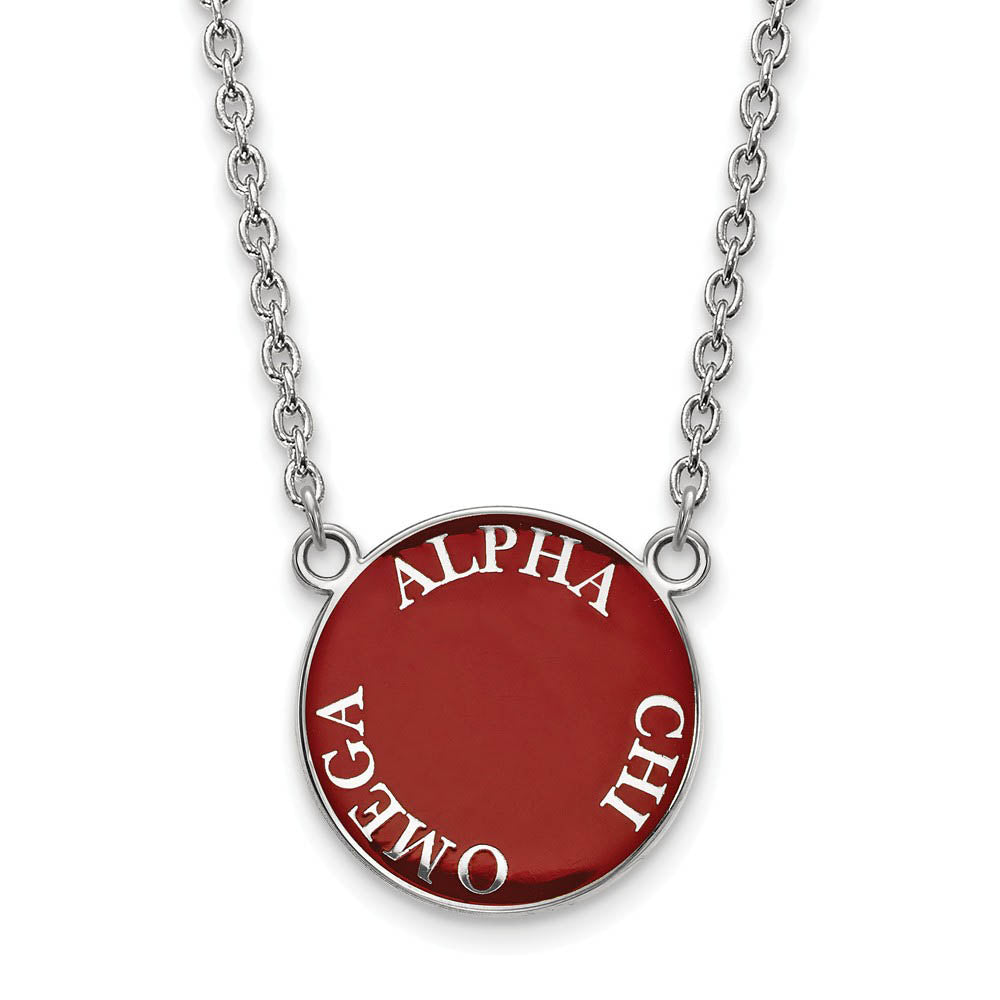 Sterling Silver Alpha Chi Omega Large Enamel Disc Necklace, Item N14675 by The Black Bow Jewelry Co.