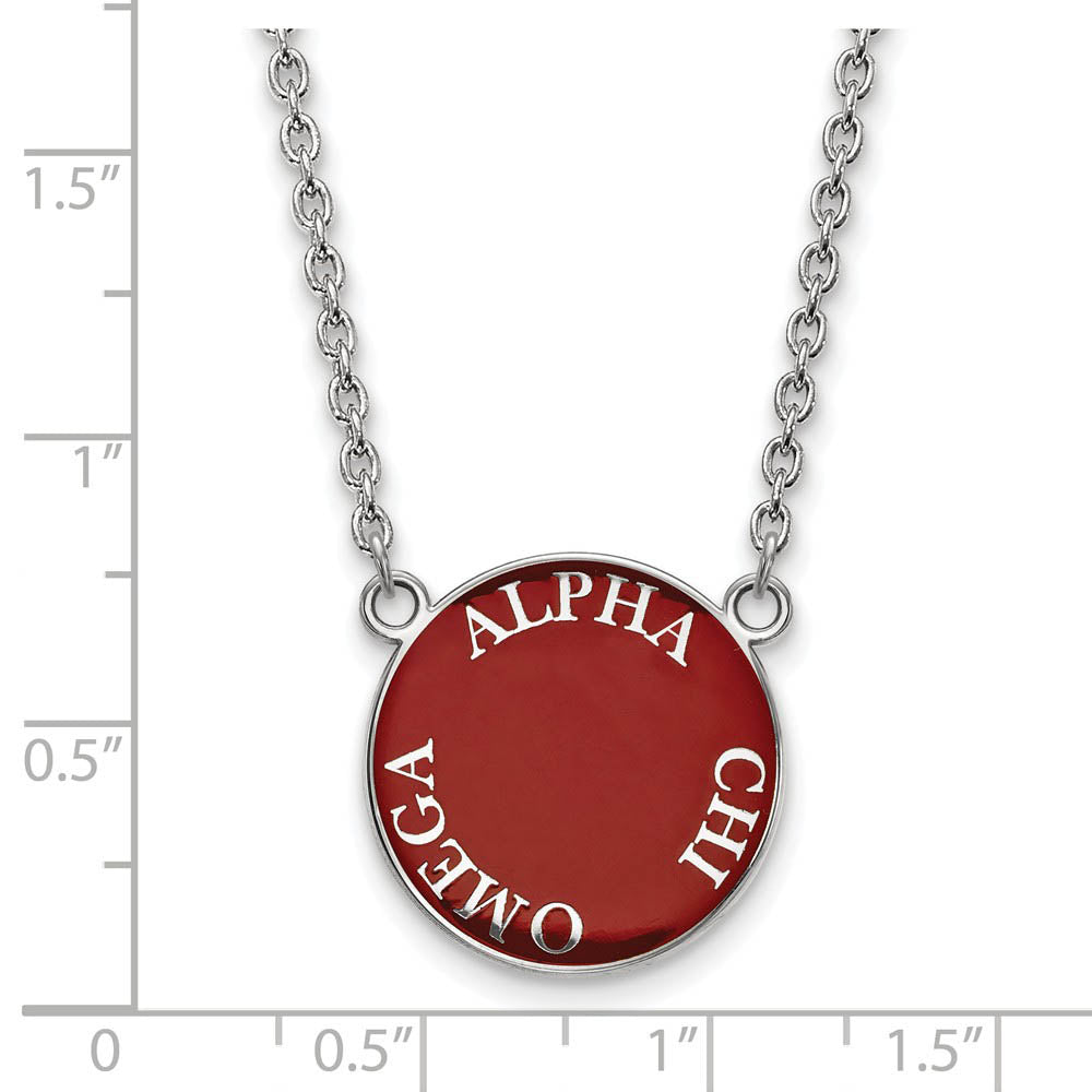 Alternate view of the Sterling Silver Alpha Chi Omega Large Enamel Disc Necklace by The Black Bow Jewelry Co.