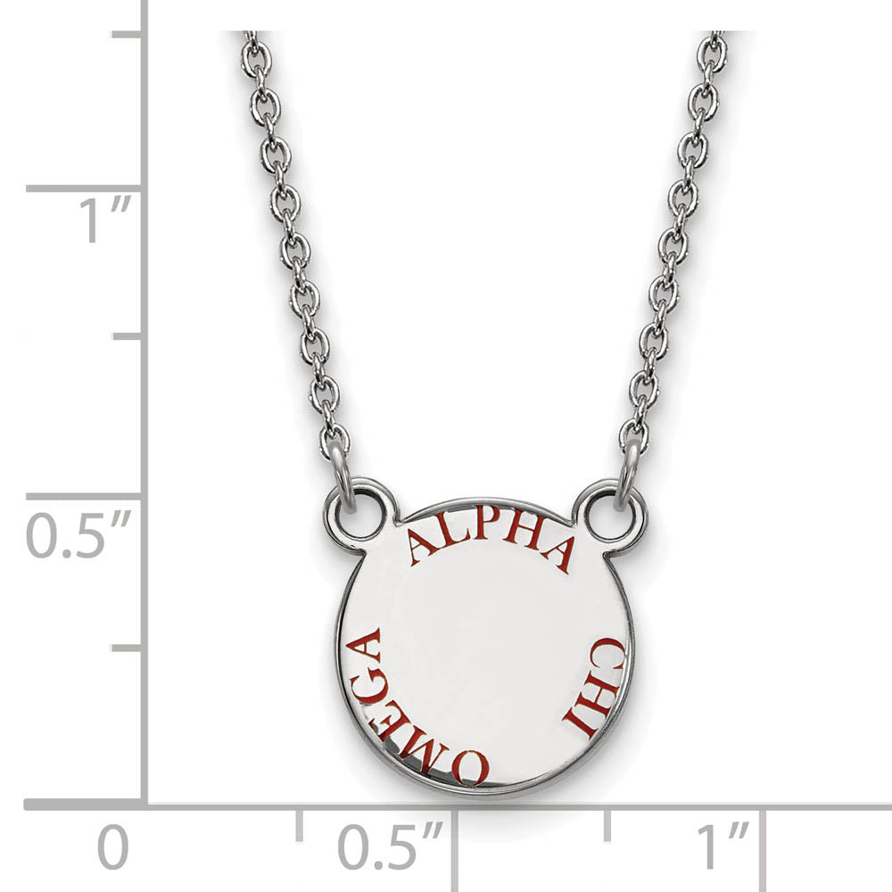 Alternate view of the Sterling Silver Alpha Chi Omega Small Red Enamel Necklace by The Black Bow Jewelry Co.