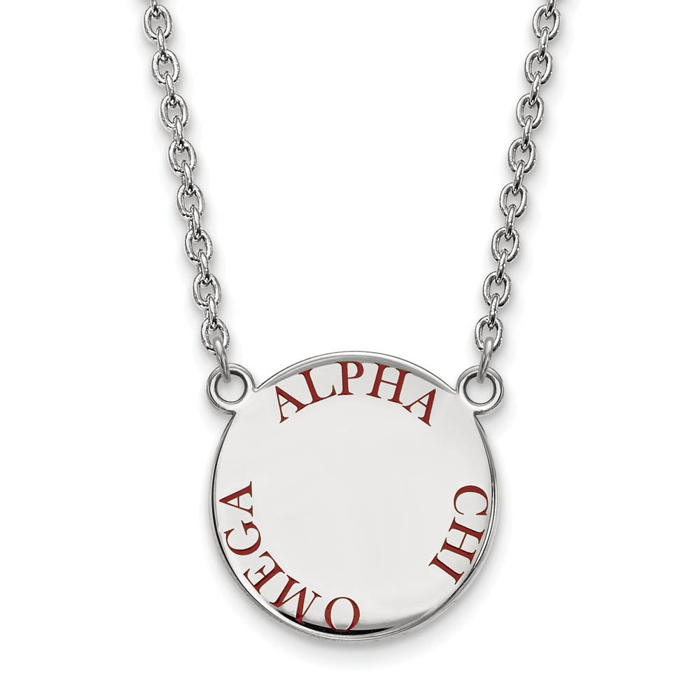 Sterling Silver Alpha Chi Omega Large Red Enamel Necklace, Item N14677 by The Black Bow Jewelry Co.