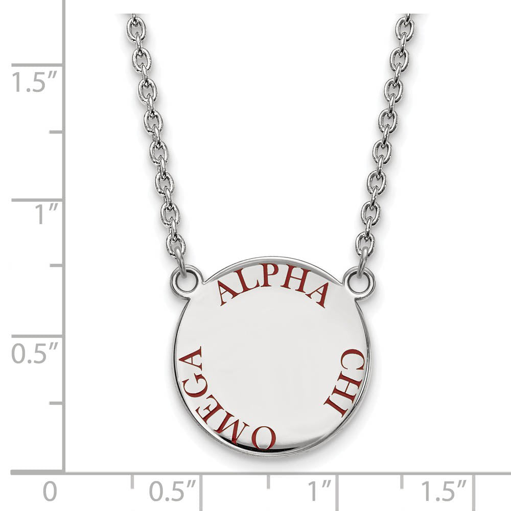 Alternate view of the Sterling Silver Alpha Chi Omega Large Red Enamel Necklace by The Black Bow Jewelry Co.