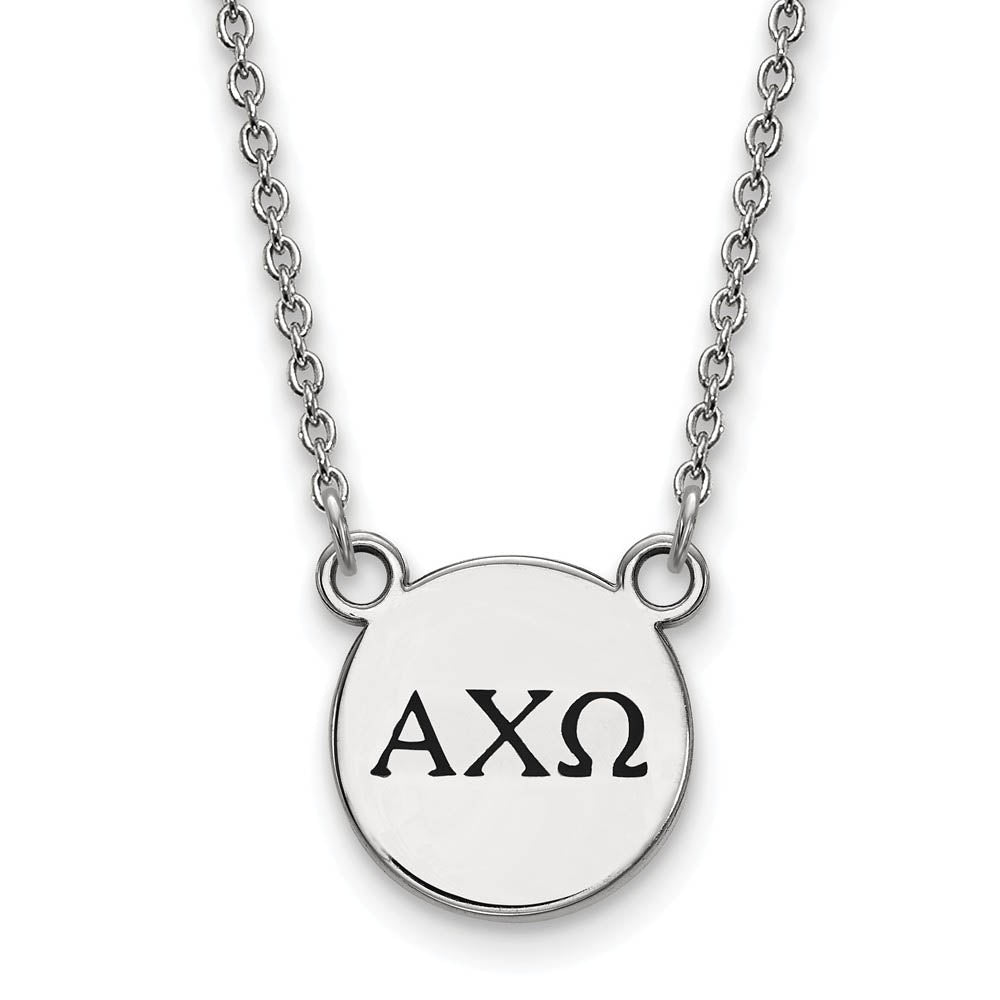 Sterling Silver Alpha Chi Omega Small Enamel Greek Letters Necklace, Item N14678 by The Black Bow Jewelry Co.