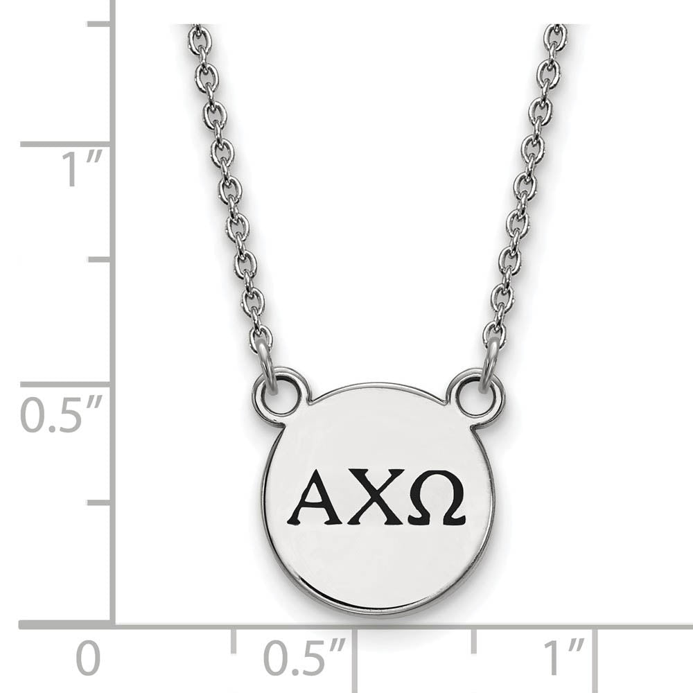 Alternate view of the Sterling Silver Alpha Chi Omega Small Enamel Greek Letters Necklace by The Black Bow Jewelry Co.