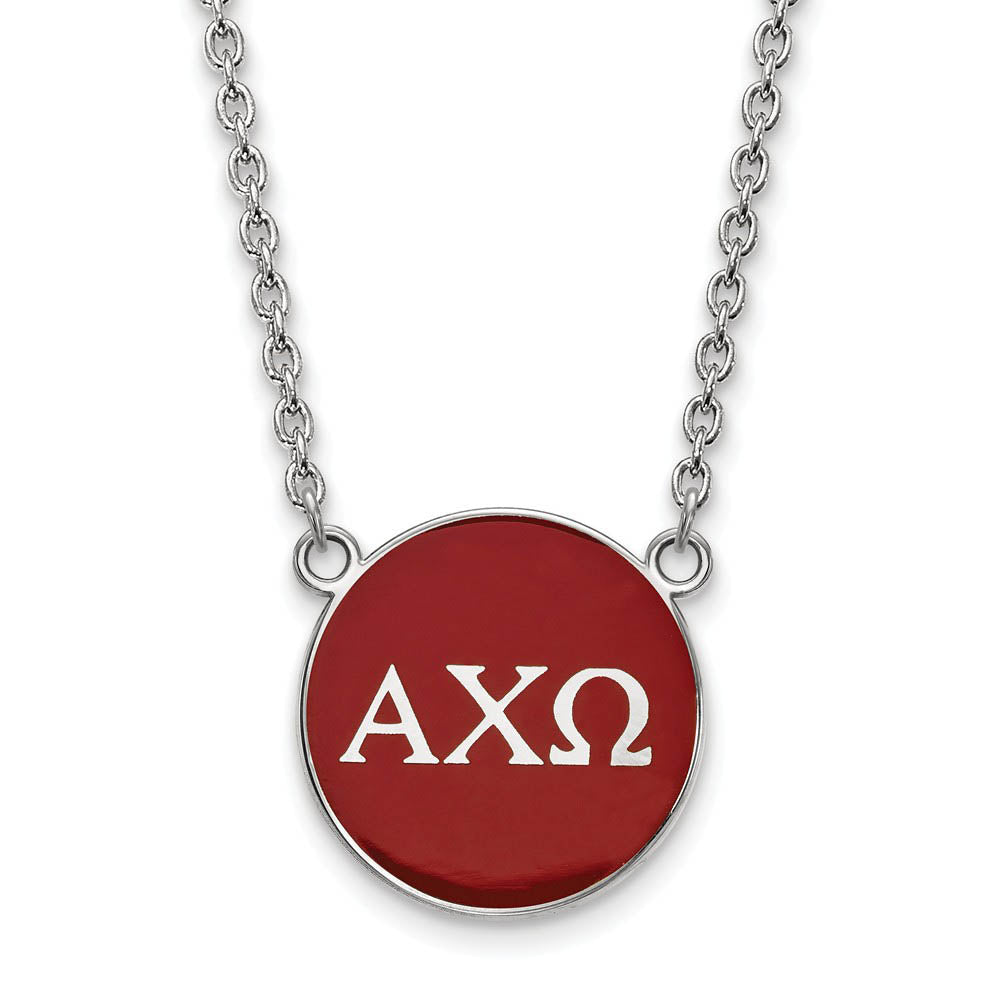 Sterling Silver Alpha Chi Omega Large Red Enamel Disc Necklace, Item N14683 by The Black Bow Jewelry Co.