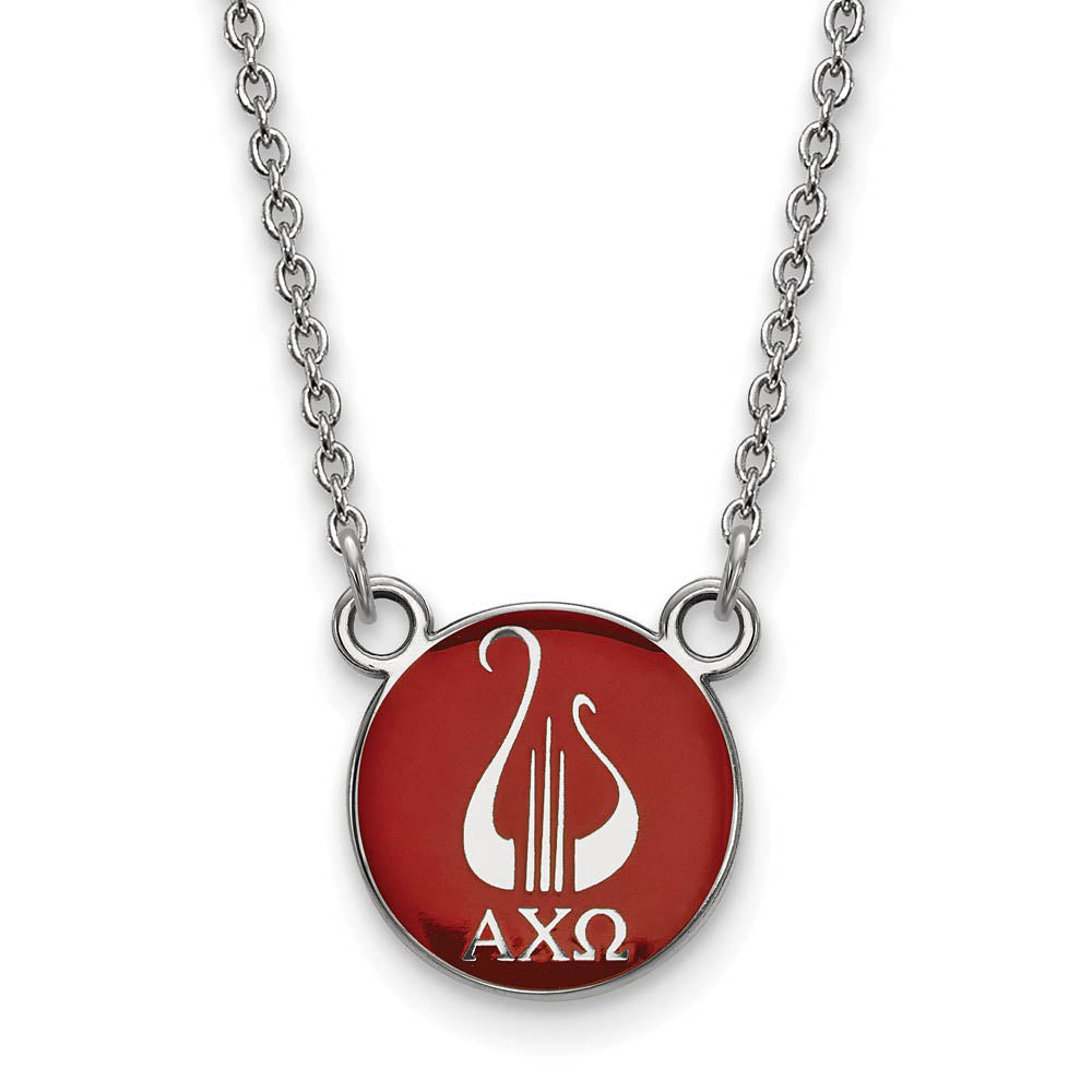 Sterling Silver Alpha Chi Omega Small Red Enamel Logo Necklace, Item N14684 by The Black Bow Jewelry Co.