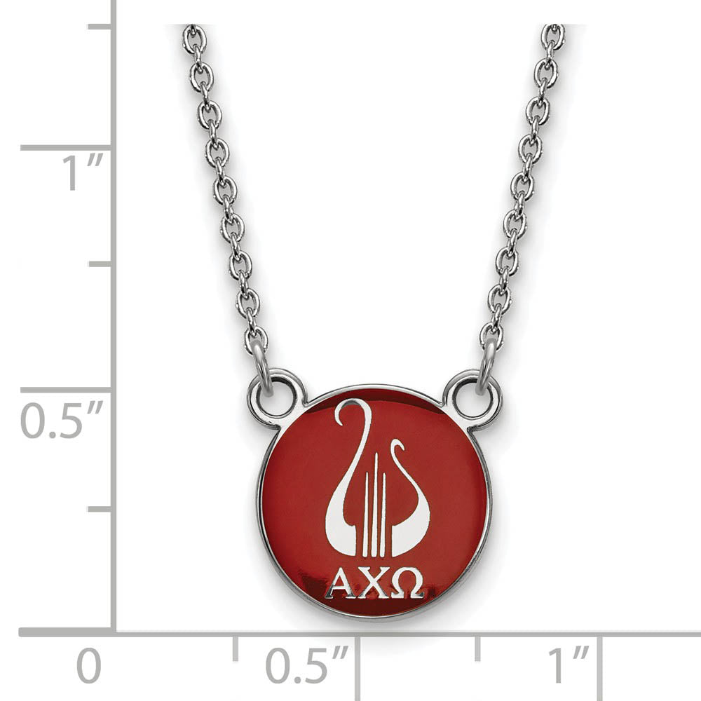 Alternate view of the Sterling Silver Alpha Chi Omega Small Red Enamel Logo Necklace by The Black Bow Jewelry Co.