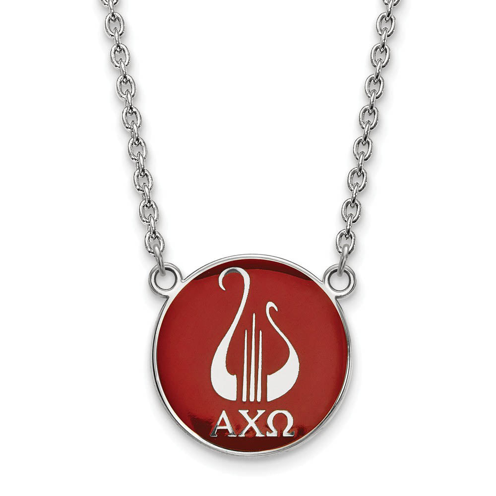 Sterling Silver Alpha Chi Omega Large Red Enamel Logo Necklace, Item N14685 by The Black Bow Jewelry Co.
