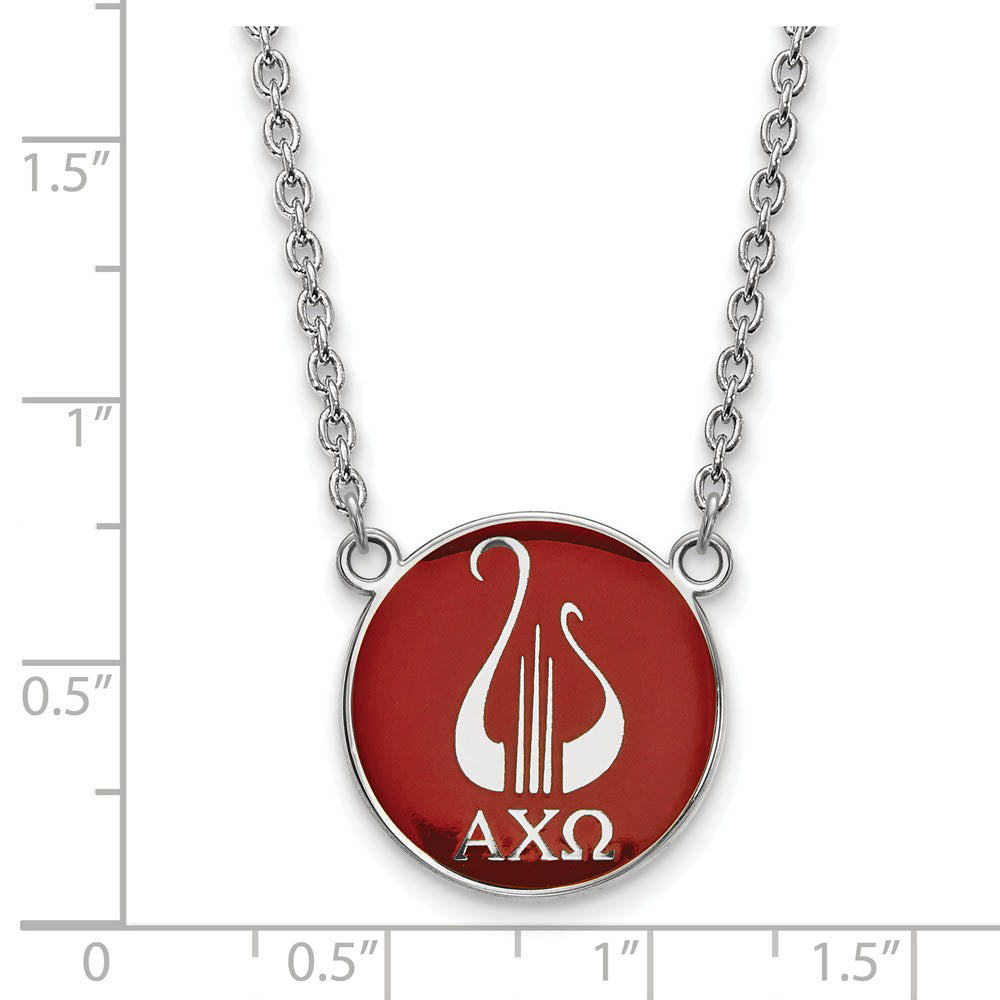 Alternate view of the Sterling Silver Alpha Chi Omega Large Red Enamel Logo Necklace by The Black Bow Jewelry Co.