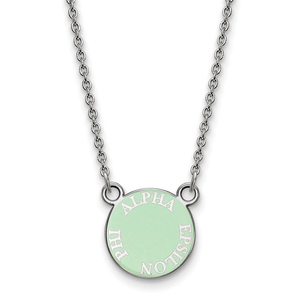 Sterling Silver Alpha Epsilon Phi XS (Tiny) Enamel Disc Necklace, Item N14702 by The Black Bow Jewelry Co.