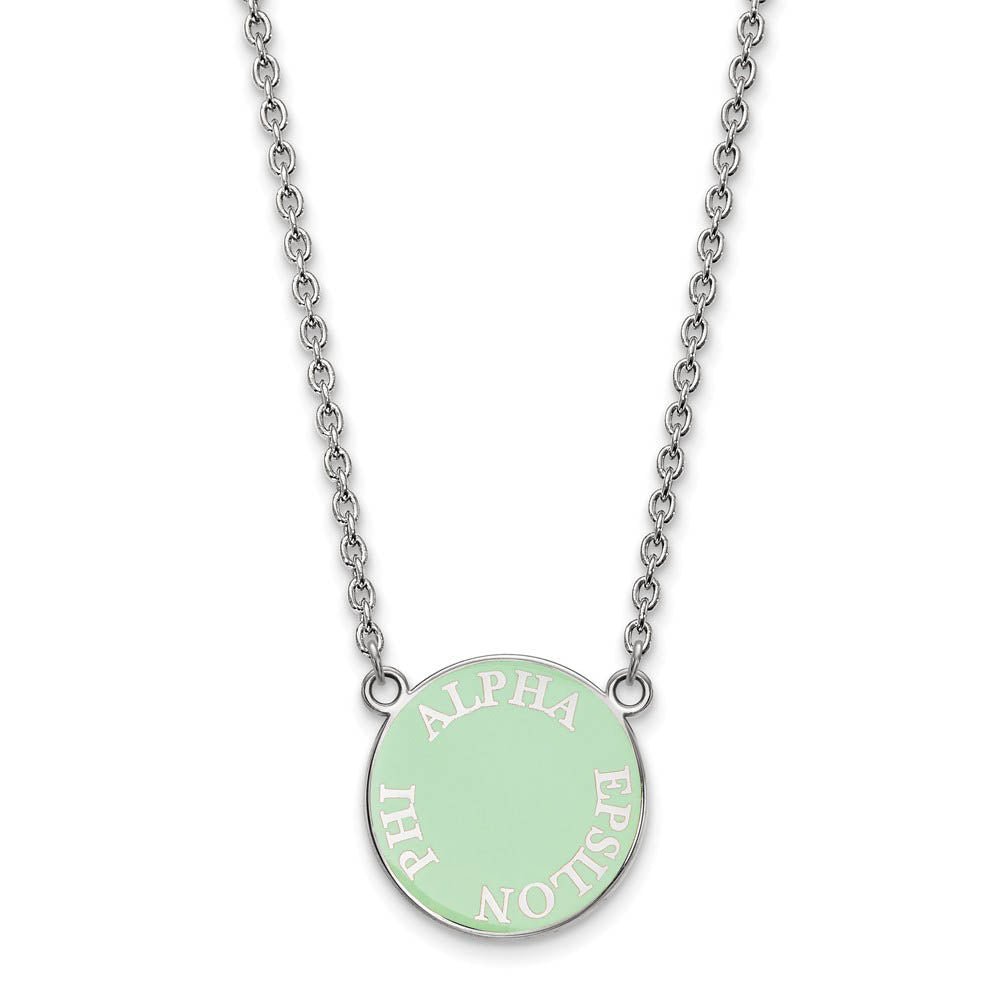 Sterling Silver Alpha Epsilon Phi Small Enamel Disc Necklace, Item N14703 by The Black Bow Jewelry Co.