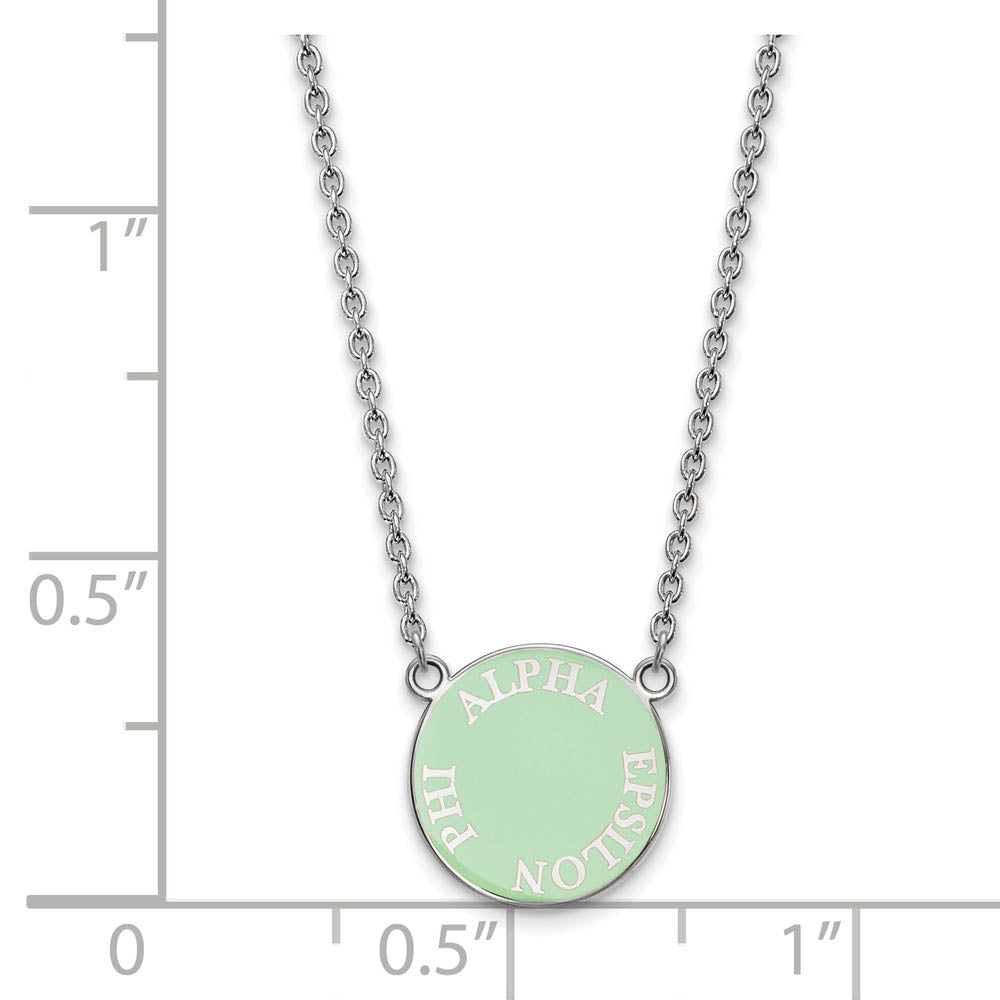 Alternate view of the Sterling Silver Alpha Epsilon Phi Small Enamel Disc Necklace by The Black Bow Jewelry Co.