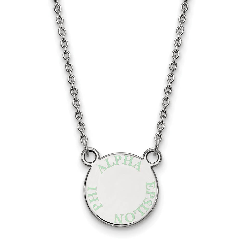 Sterling Silver Alpha Epsilon Phi XS (Tiny) Lt Green Enamel Necklace, Item N14704 by The Black Bow Jewelry Co.