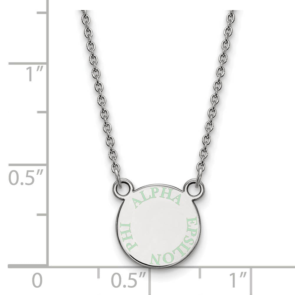 Alternate view of the Sterling Silver Alpha Epsilon Phi XS (Tiny) Lt Green Enamel Necklace by The Black Bow Jewelry Co.