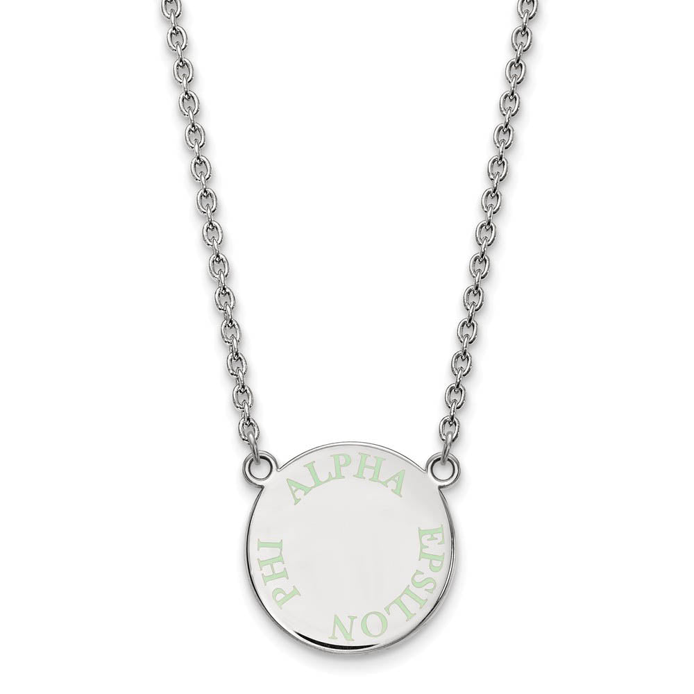 Sterling Silver Alpha Epsilon Phi Small Lt Green Enamel Necklace, Item N14705 by The Black Bow Jewelry Co.
