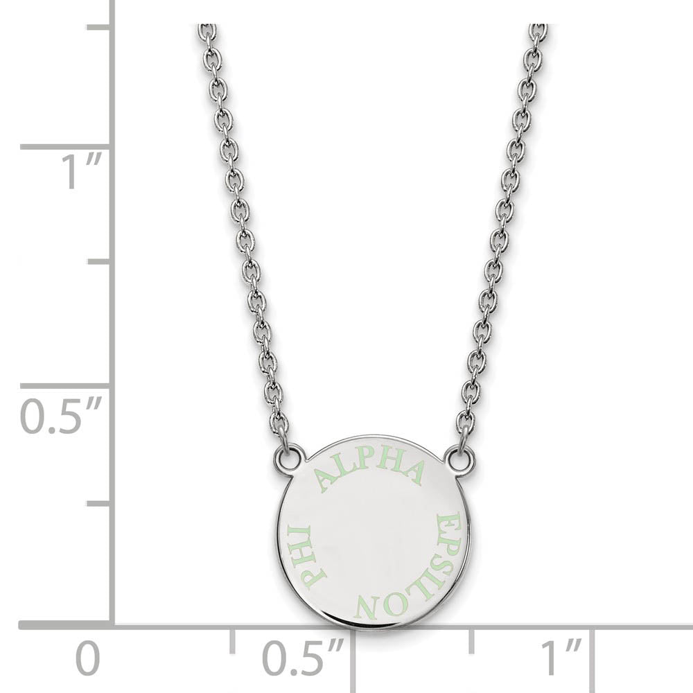 Alternate view of the Sterling Silver Alpha Epsilon Phi Small Lt Green Enamel Necklace by The Black Bow Jewelry Co.
