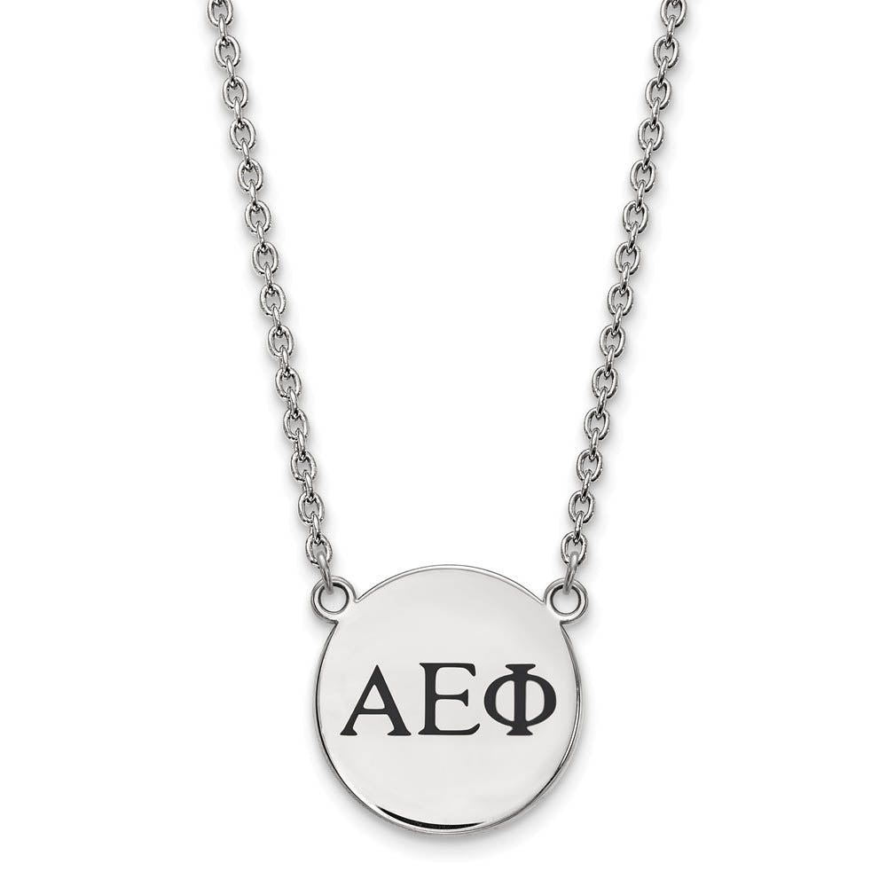 Sterling Silver Alpha Epsilon Phi Small Enamel Greek Letters Necklace, Item N14707 by The Black Bow Jewelry Co.