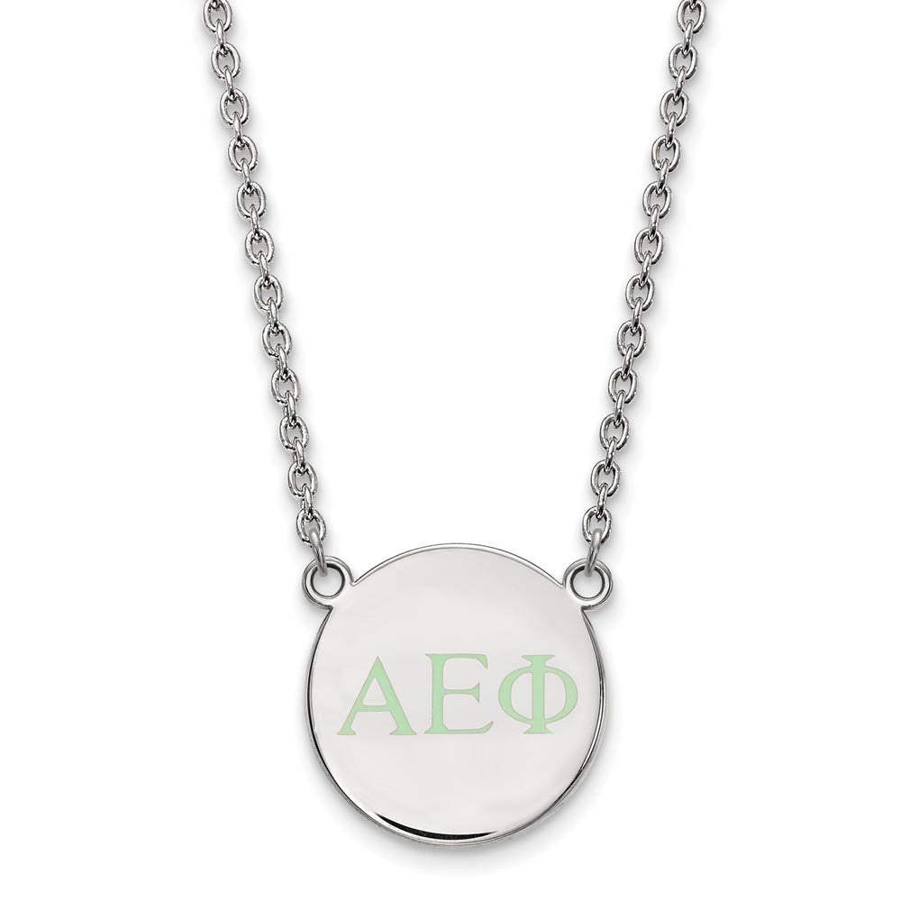 Sterling Silver Alpha Epsilon Phi Small Lt Green Enamel Greek Necklace, Item N14709 by The Black Bow Jewelry Co.