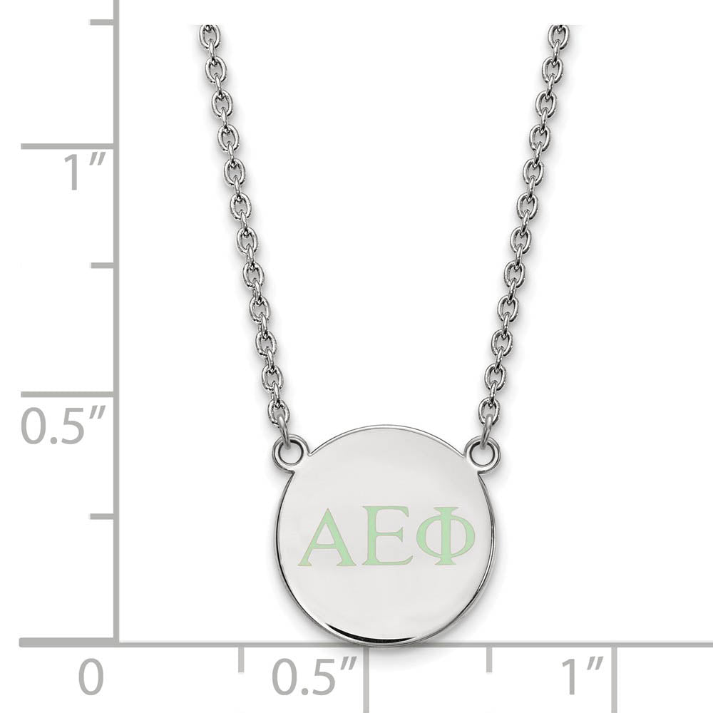 Alternate view of the Sterling Silver Alpha Epsilon Phi Small Lt Green Enamel Greek Necklace by The Black Bow Jewelry Co.