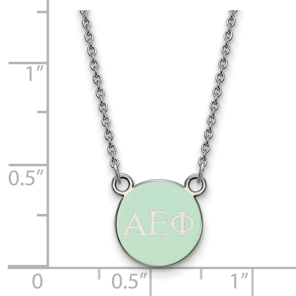 Alternate view of the Sterling Silver Alpha Epsilon Phi XS Lt Green Enamel Disc Necklace by The Black Bow Jewelry Co.