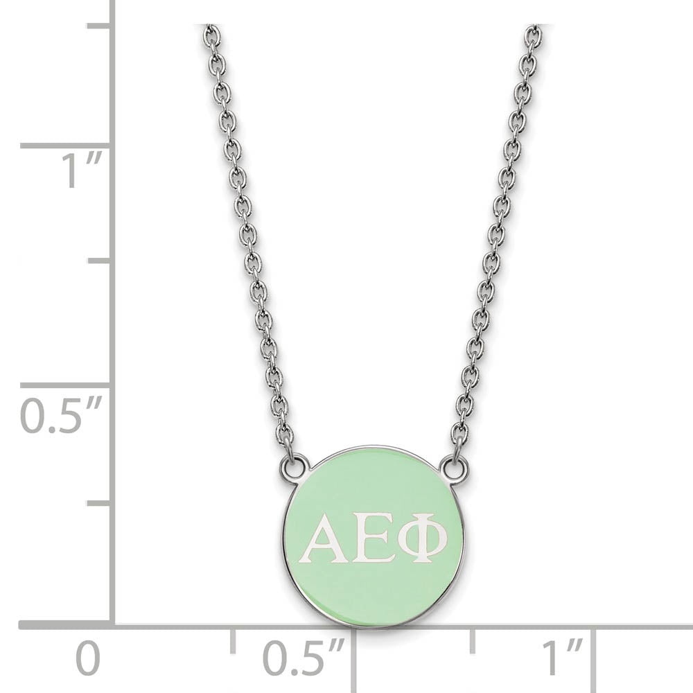 Alternate view of the Sterling Silver Alpha Epsilon Phi Small Lt Green Enamel Disc Necklace by The Black Bow Jewelry Co.