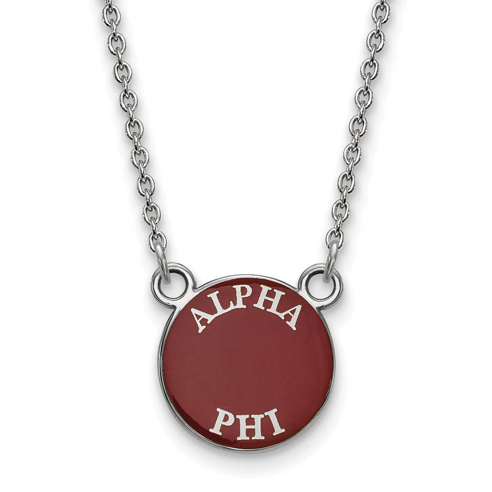 Sterling Silver Alpha Phi Small Enamel Disc Necklace, Item N14744 by The Black Bow Jewelry Co.