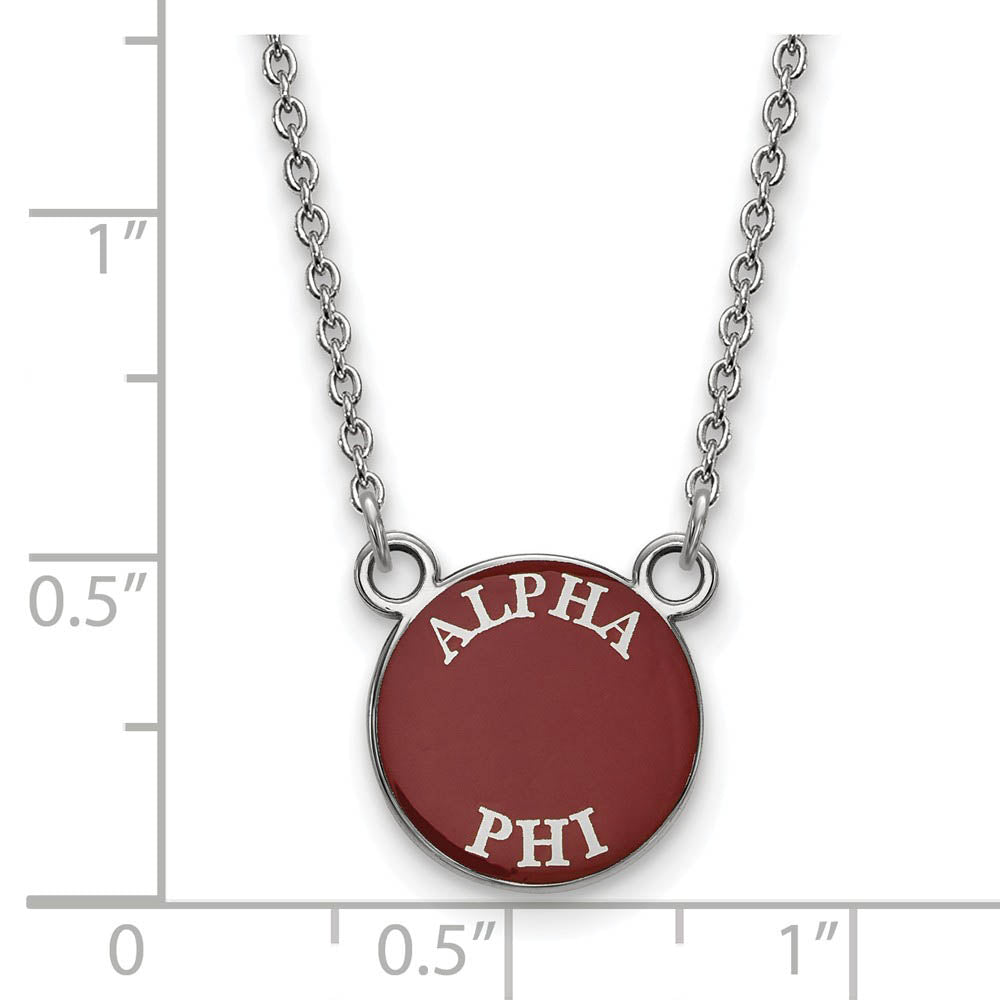 Alternate view of the Sterling Silver Alpha Phi Small Enamel Disc Necklace by The Black Bow Jewelry Co.