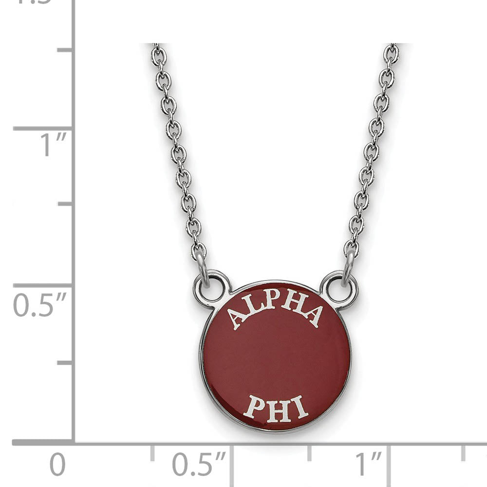 Alternate view of the Sterling Silver Alpha Phi Small Enamel Disc Necklace by The Black Bow Jewelry Co.