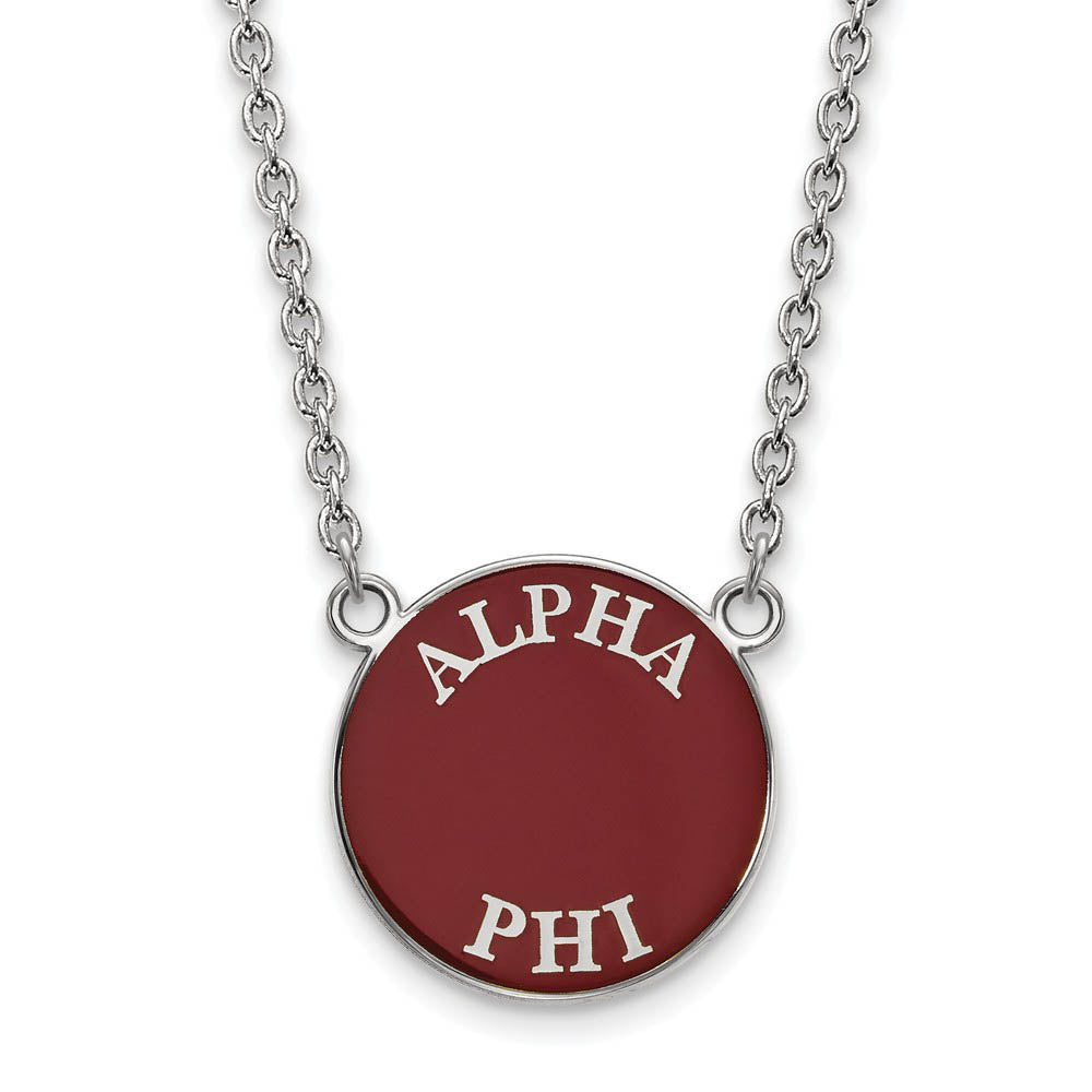 Sterling Silver Alpha Phi Large Enamel Disc Necklace, Item N14745 by The Black Bow Jewelry Co.