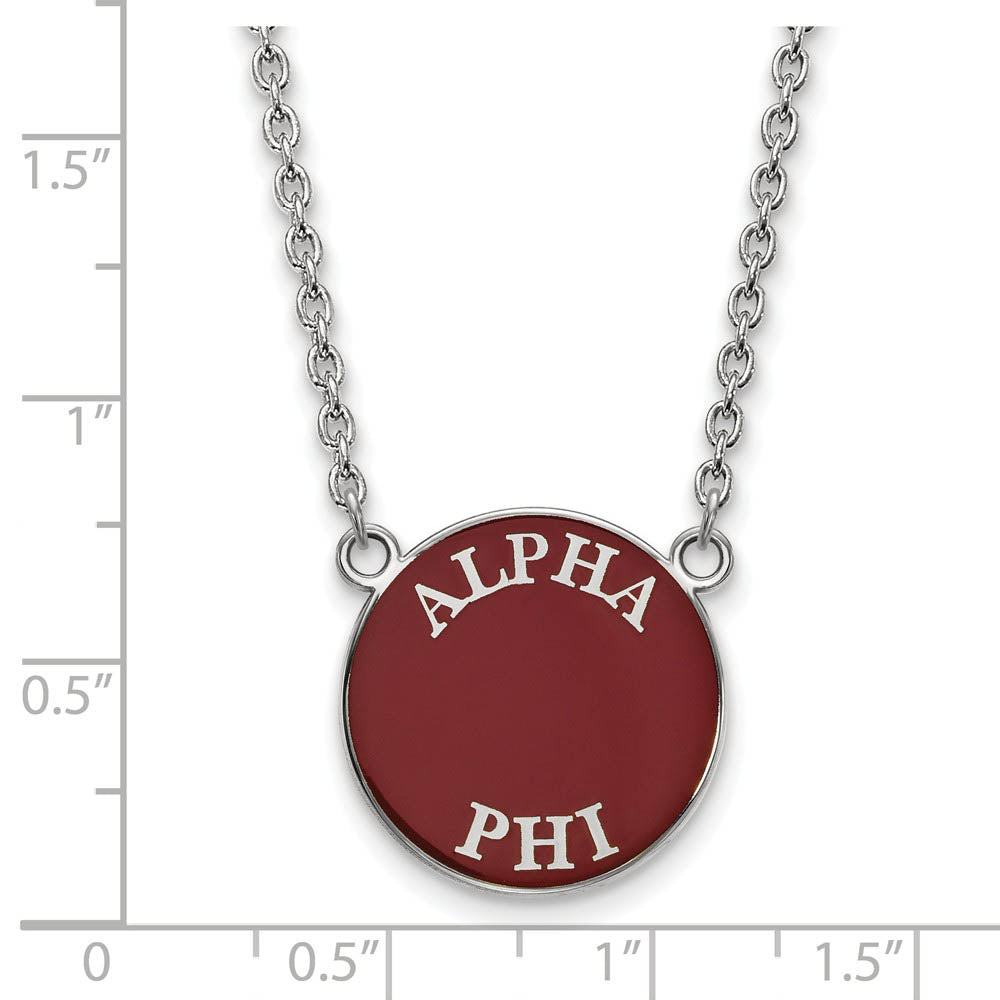 Alternate view of the Sterling Silver Alpha Phi Large Enamel Disc Necklace by The Black Bow Jewelry Co.