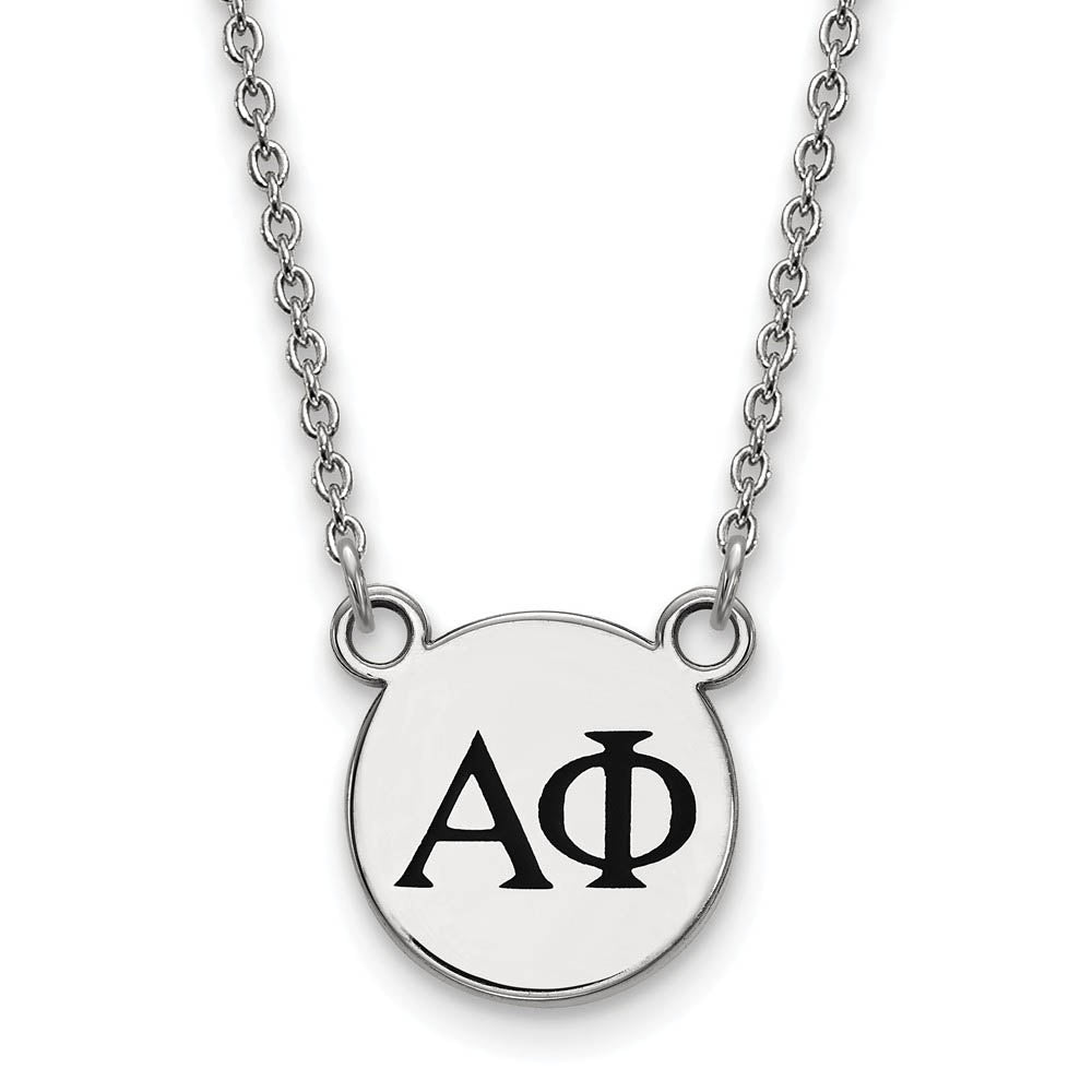 Sterling Silver Alpha Phi Small Black Enamel Greek Letters Necklace, Item N14748 by The Black Bow Jewelry Co.