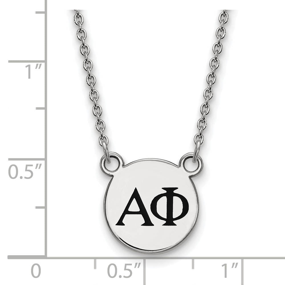 Alternate view of the Sterling Silver Alpha Phi Small Black Enamel Greek Letters Necklace by The Black Bow Jewelry Co.