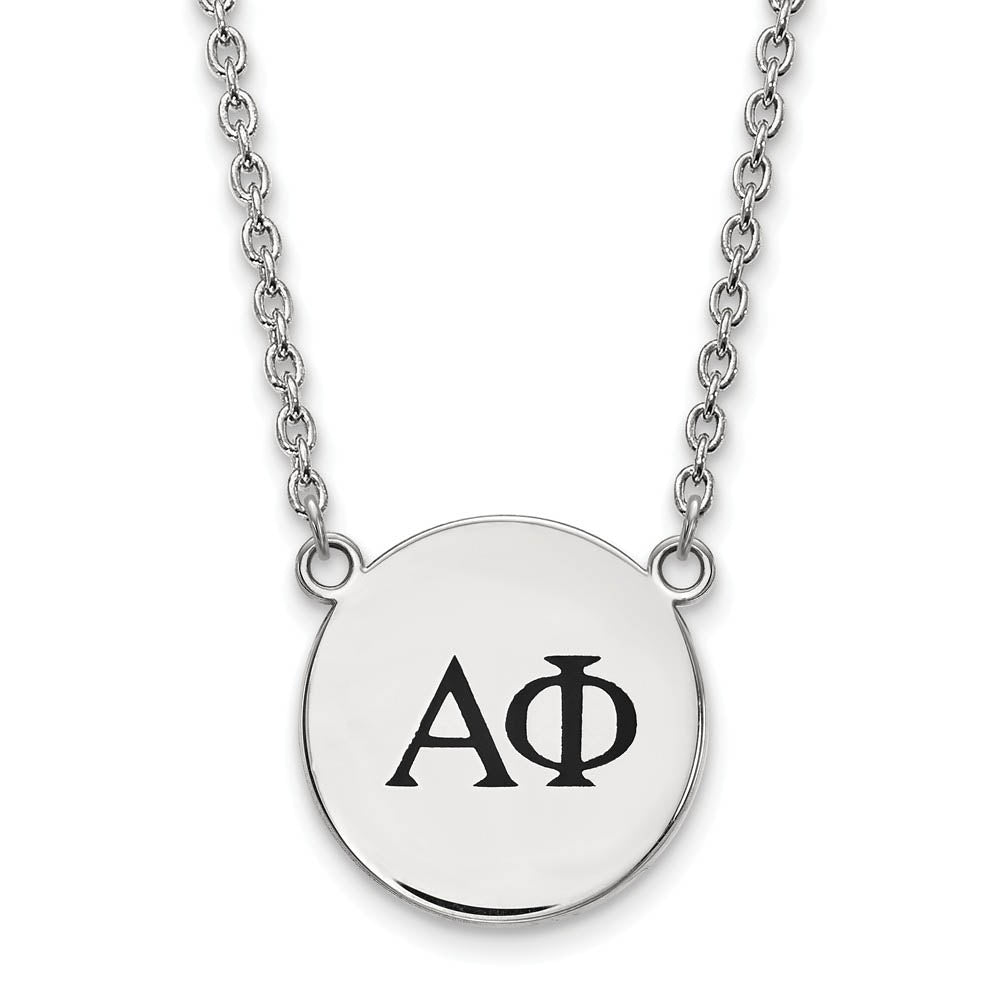 Sterling Silver Alpha Phi Large Black Enamel Greek Letters Necklace, Item N14749 by The Black Bow Jewelry Co.